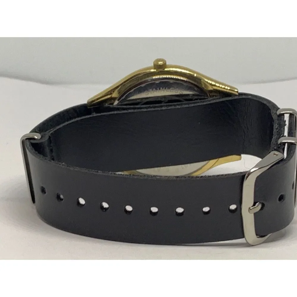 Michael Kors MK4285 Women's Black Leather Analog Gold Dial Quartz Watch GE256